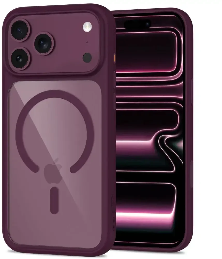 Tech-Protect MagOne CC MagSafe Case + Tempered Glass 2 vnt. for iPhone 18 Pro / 17 Pro - Clear Burgundy