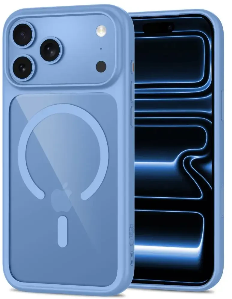 Tech-Protect MagOne CC MagSafe + Tempered Glass 2 vnt. Case for iPhone 18 Pro / 17 Pro - Transparent Mėlyna