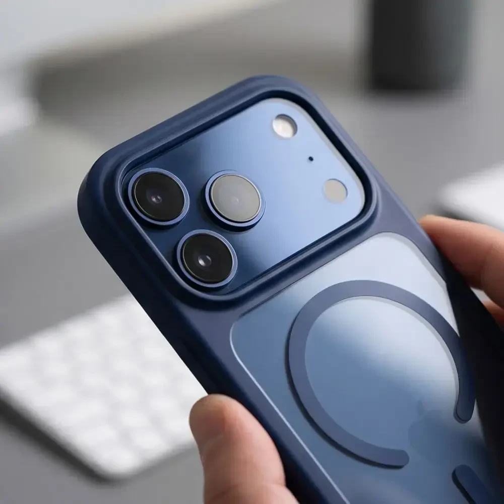 Tech-Protect MagOne MagSafe CC Case + Tempered Glass 2 vnt. for iPhone 18 Pro / 17 Pro - Clear Navy Mėlyna