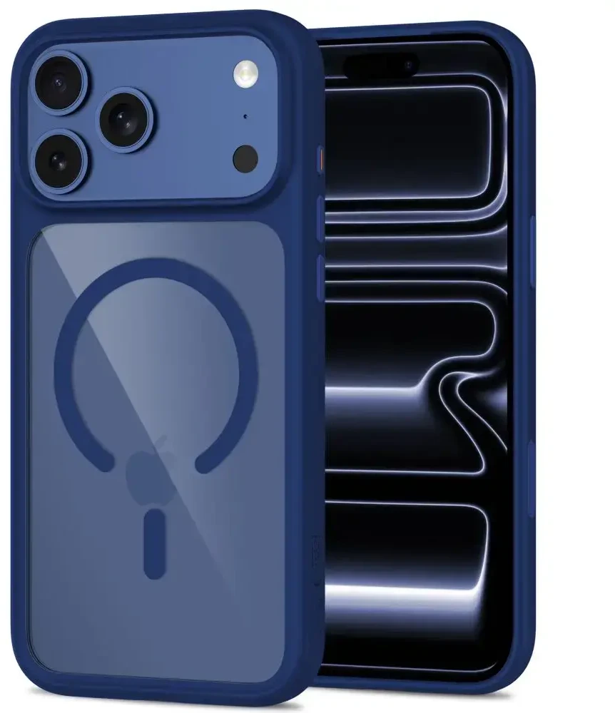 Tech-Protect MagOne MagSafe CC Case + Tempered Glass 2 vnt. for iPhone 18 Pro / 17 Pro - Clear Navy Mėlyna