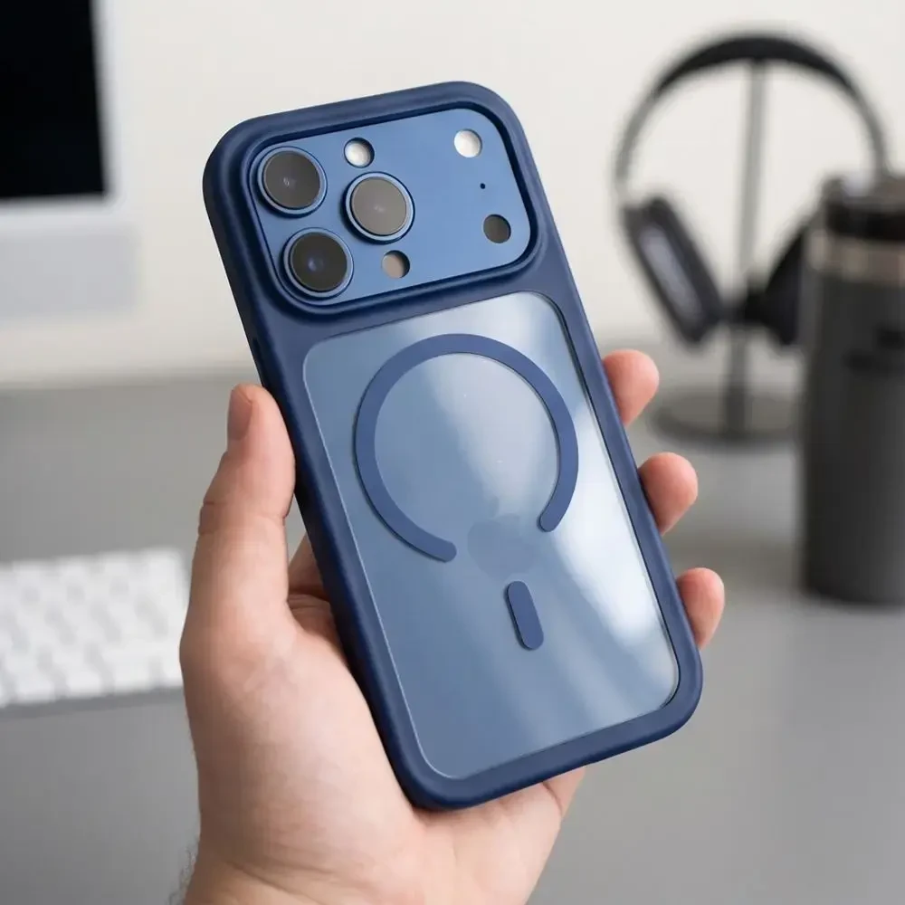 Tech-Protect MagOne MagSafe CC Case + Tempered Glass 2 vnt. for iPhone 18 Pro Max / 17 Pro Max - Clear Navy Mėlyna