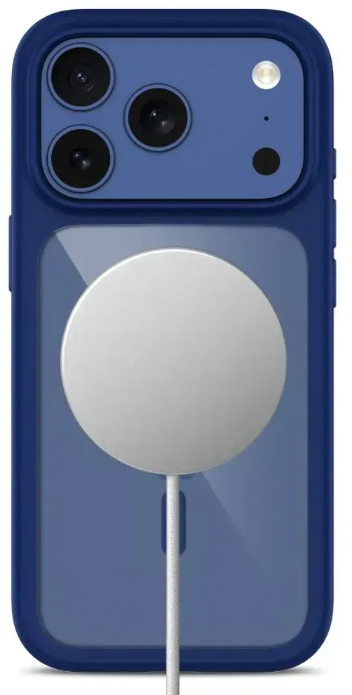 Tech-Protect MagOne MagSafe CC Case + Tempered Glass 2 vnt. for iPhone 18 Pro / 17 Pro - Clear Navy Mėlyna