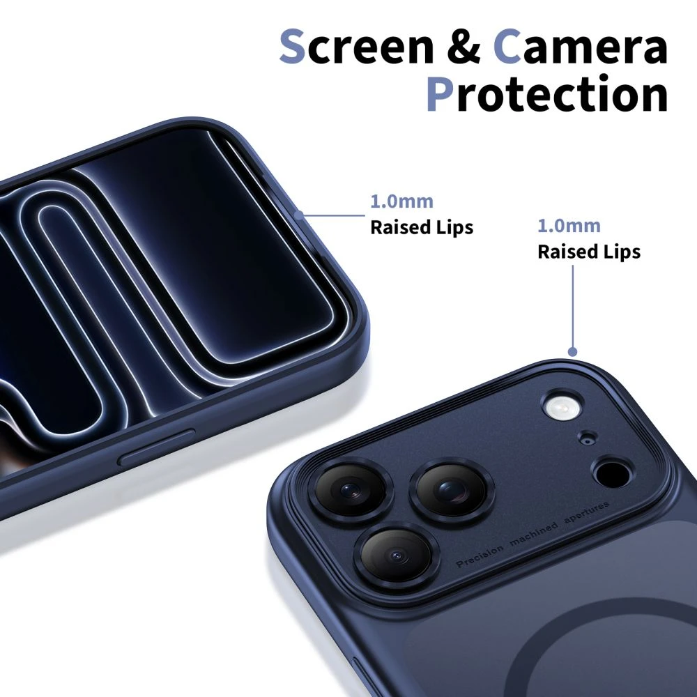 „Tech-Protect Magpeak Magsafe CC“ dėklas, skirtas „iPhone 17 Pro“ – matinės mėlynos spalvos Mėlyna