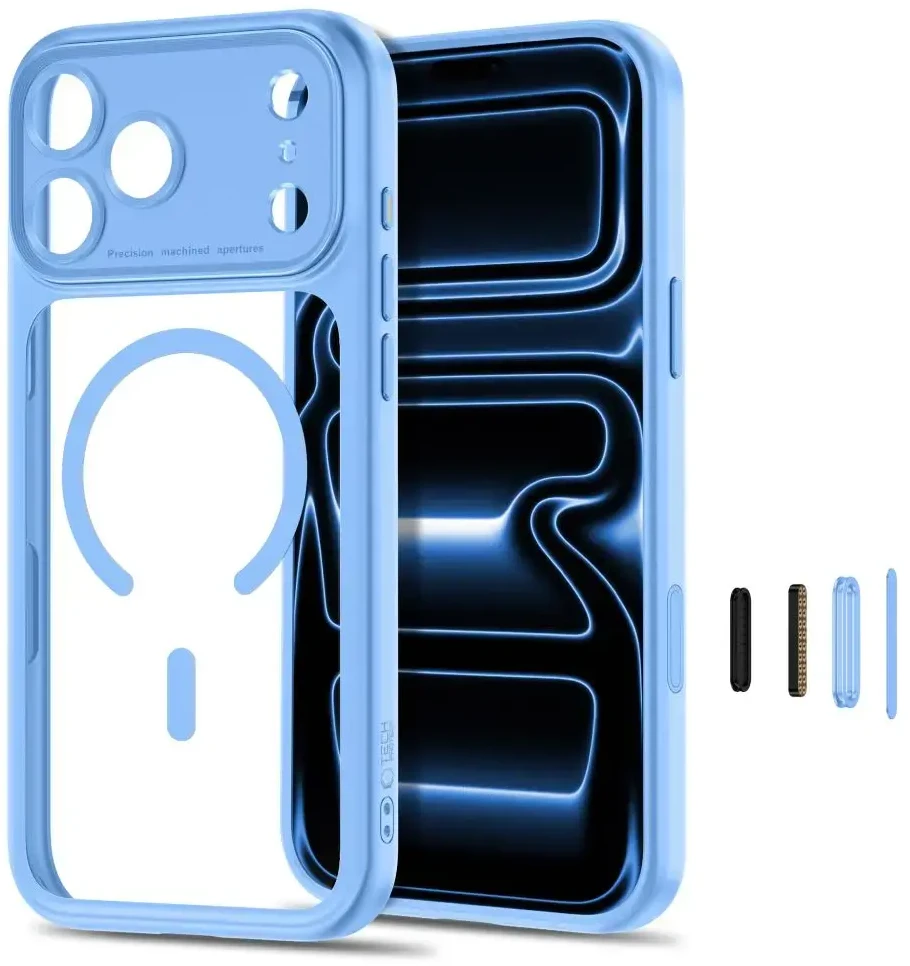 Dėklas TECH-PROTECT MAGPEAK MagSafe CC iPhone 17 Pro Max / 18 Pro Max ŠVIESIAI MĖLYNAS/SKAIDRUS