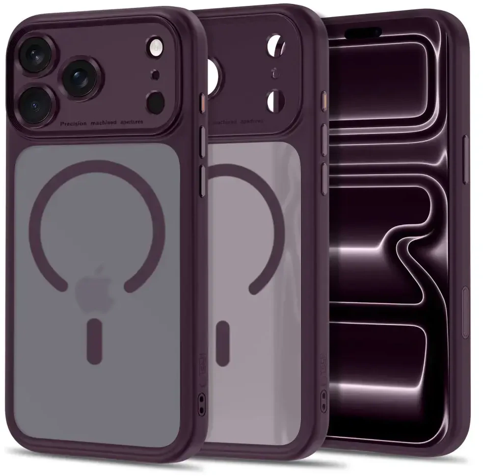 Dėklas TECH-PROTECT MAGPEAK MagSafe CC iPhone 17 Pro Max / 18 Pro Max MATINIS TAMSIAI VYŠNINIS