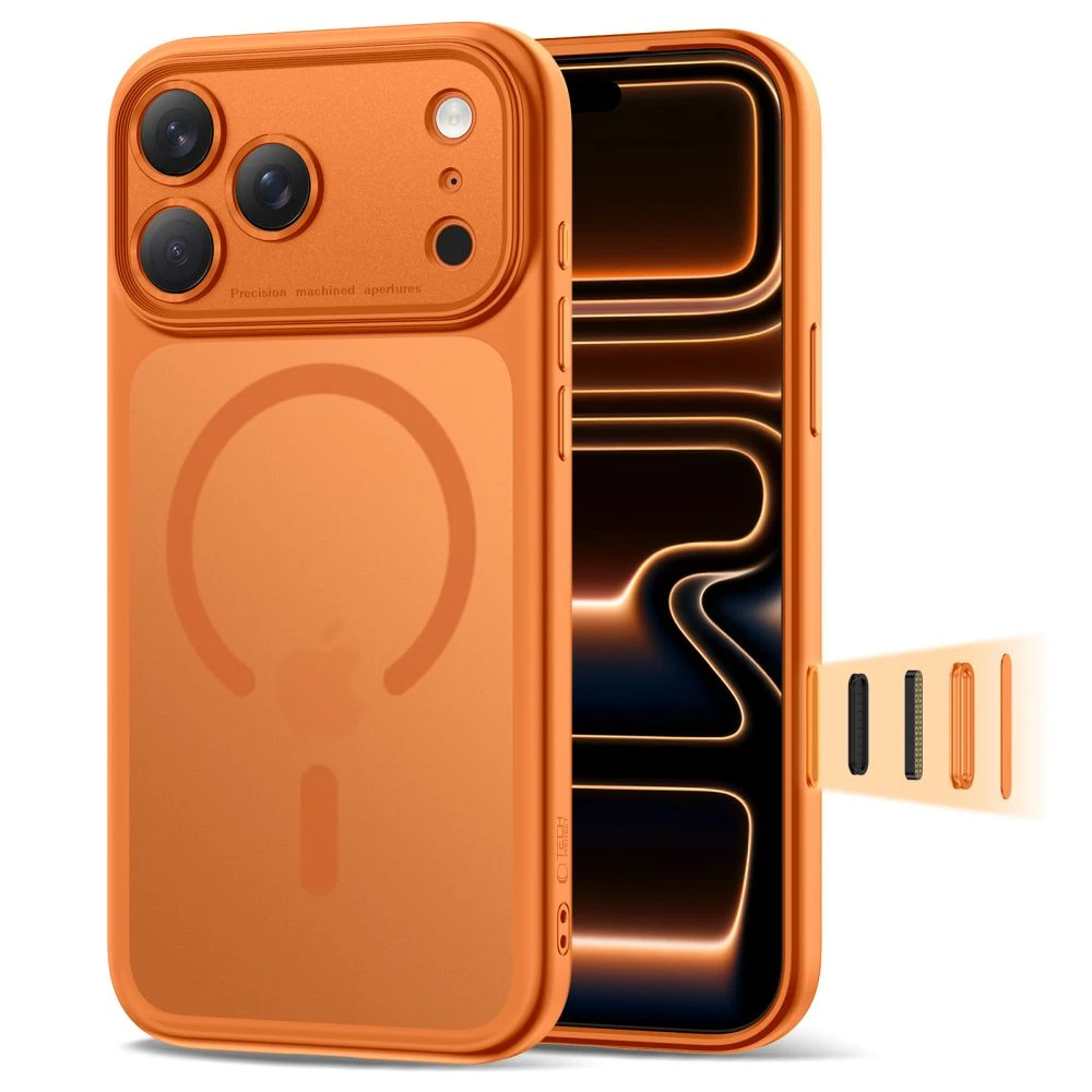 „Tech-Protect Magpeak Magsafe CC“ dėklas, skirtas „iPhone 17 Pro Max“ – matinis oranžinis