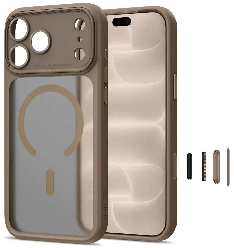 Dėklas TECH-PROTECT MAGPEAK MAGSAFE CC IPHONE 17 PRO MAX / 18 PRO MAX matinis tamsiai rusvas