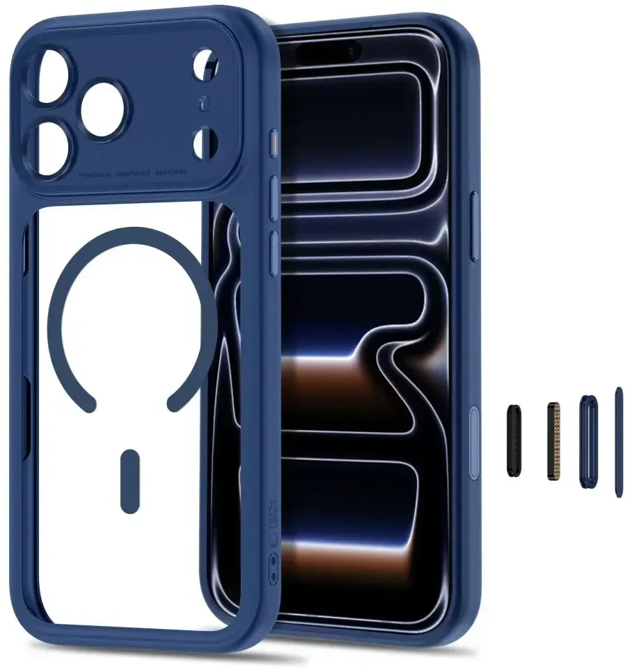 Dėklas TECH-PROTECT MAGPEAK MagSafe CC iPhone 17 Pro Max / 18 Pro Max TAMSIAI MĖLYNAS/SKAIDRUS