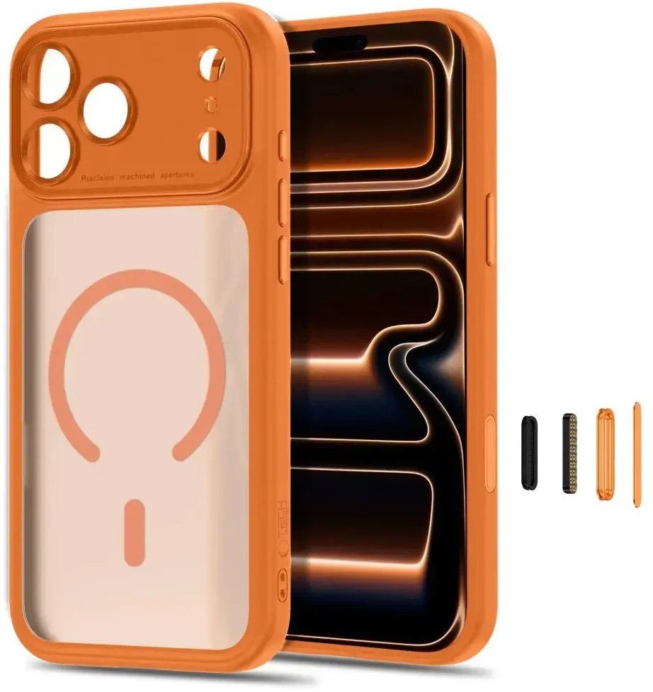 Dėklas TECH-PROTECT MAGPEAK MagSafe CC iPhone 17 Pro / 18 Pro MATINIS KOSMINĖS ORANŽINĖS SPALVOS