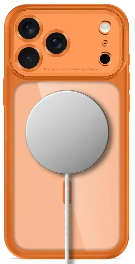 Dėklas TECH-PROTECT MAGPEAK MagSafe CC iPhone 17 Pro Max / 18 Pro Max KOSMINĖ ORANŽINĖ/SKAIDRI
