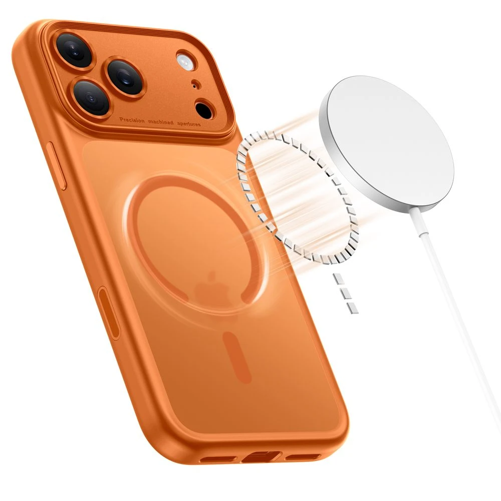 „Tech-Protect Magpeak Magsafe CC“ dėklas, skirtas „iPhone 17 Pro Max“ – matinis oranžinis