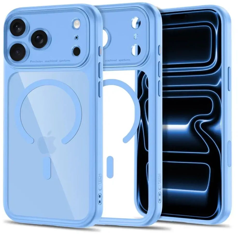 Dėklas TECH-PROTECT MAGPEAK MagSafe CC iPhone 17 Pro Max / 18 Pro Max ŠVIESIAI MĖLYNAS/SKAIDRUS