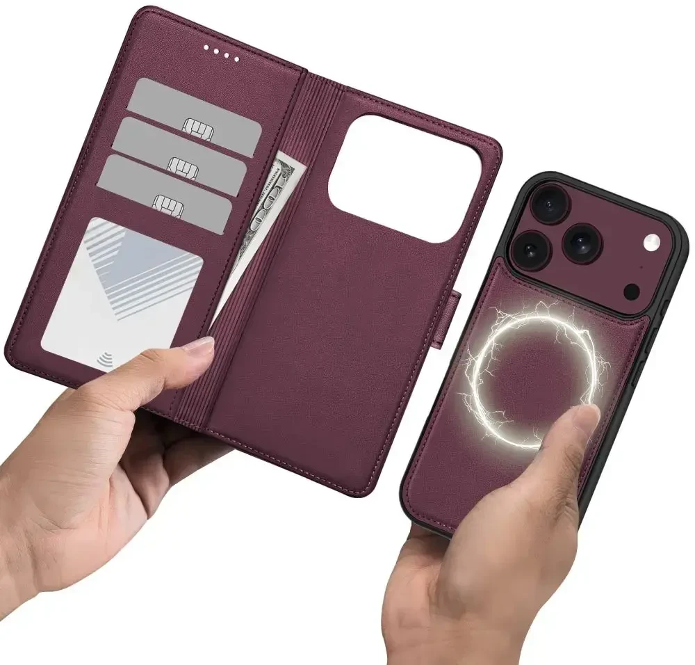 Dėklas Tech-Protect Wallet MagSafe case for iPhone 17 Pro / 18 Pro - burgundy
