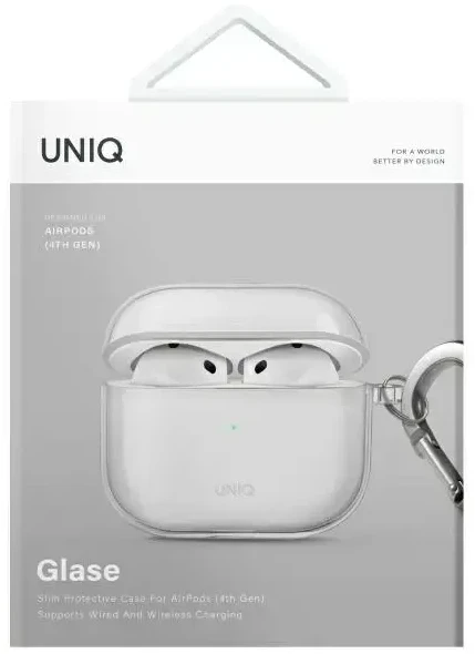 UNIQ dėklas Glase AirPods 4 blizgus skaidrus