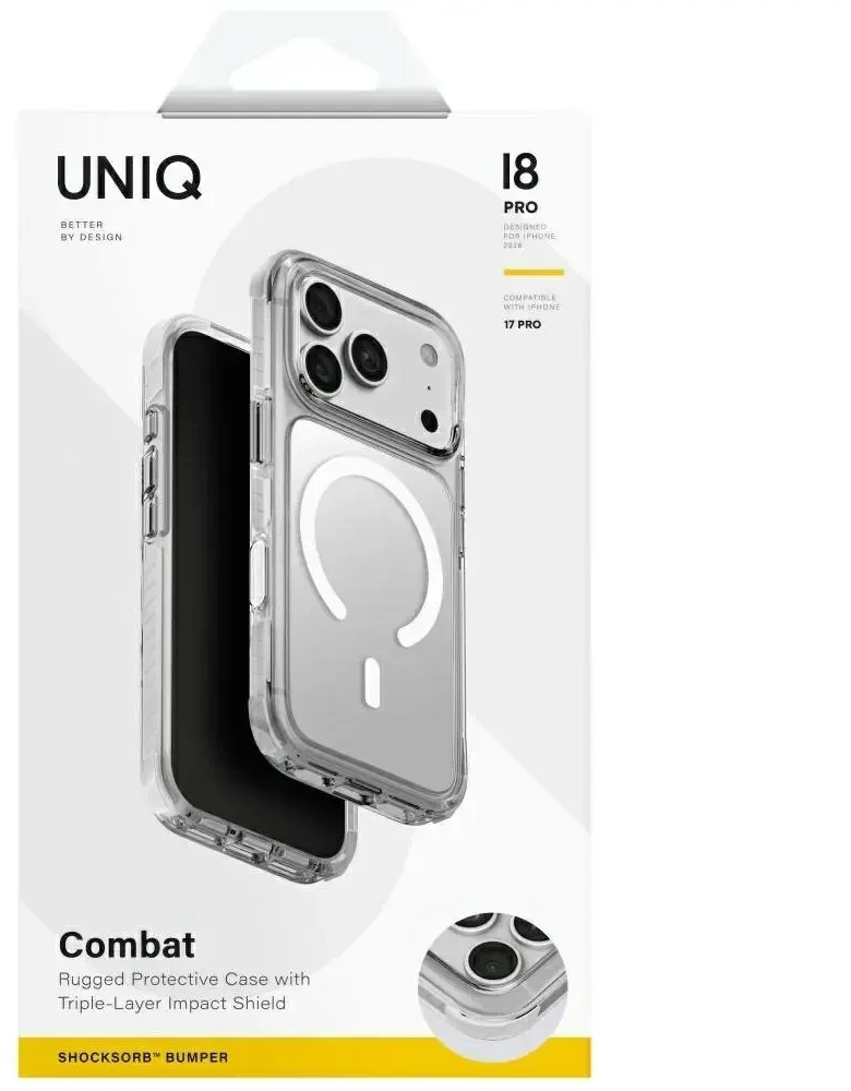 Dėklas UNIQ Combat, skirtas iPhone 18 Pro / 17 Pro, su Magclick Charging, baltas