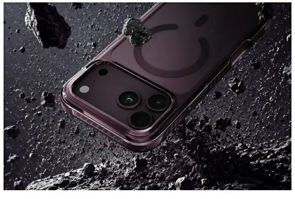 Dėklas UNIQ Combat, skirtas iPhone 18 Pro / 17 Pro, su Magclick Charging funkcija, burgundo spalvos