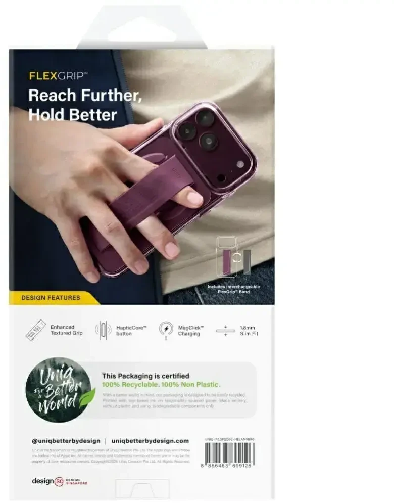 Dėklas UNIQ Heldro Air, skirtas iPhone 18 Pro / 17 Pro, su Magclick Charging, burgundo spalvos