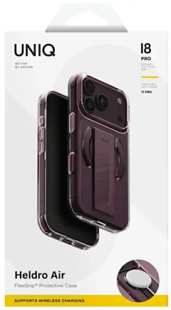 Dėklas UNIQ Heldro Air, skirtas iPhone 18 Pro / 17 Pro, su Magclick Charging, burgundo spalvos