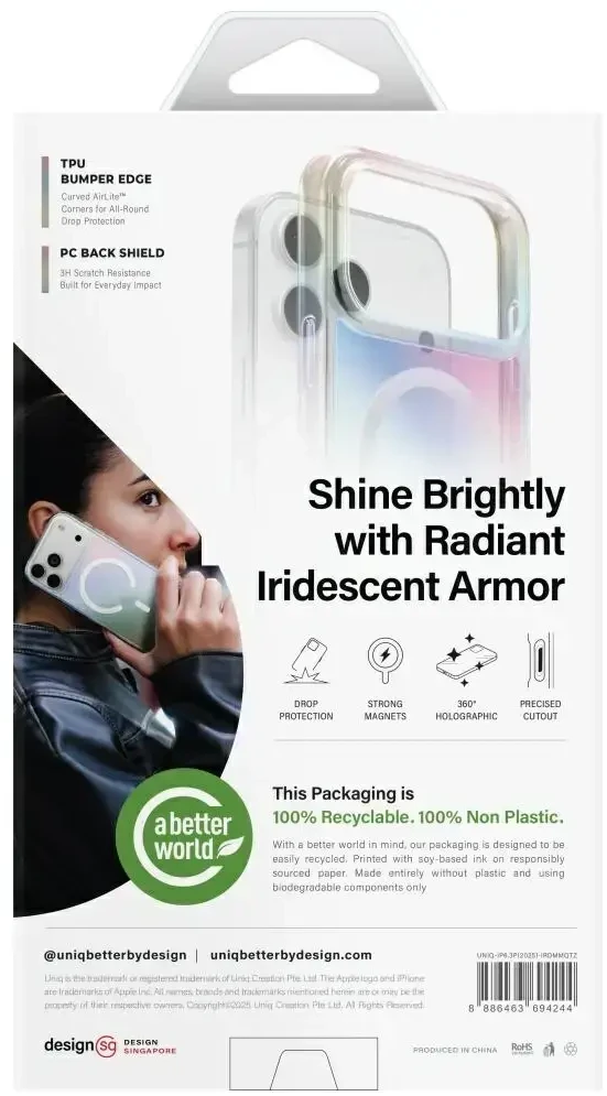 UNIQ Iridescia dėklas iPhone 17 Pro su Magclick įkrovimu, midnight quartz