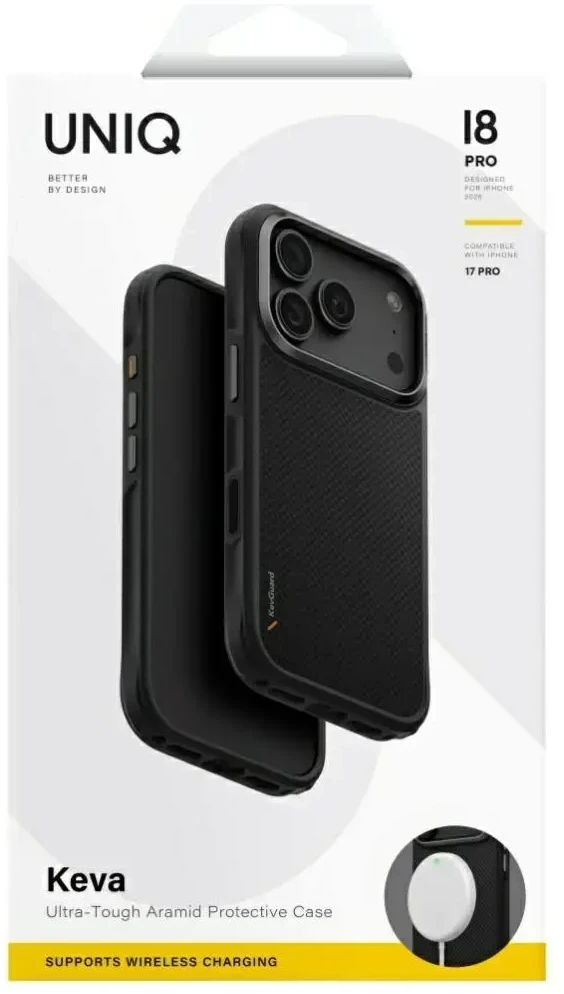 UNIQ Keva dėklas, skirtas iPhone 18 Pro / 17 Pro, Magclick Charging, juodos spalvos