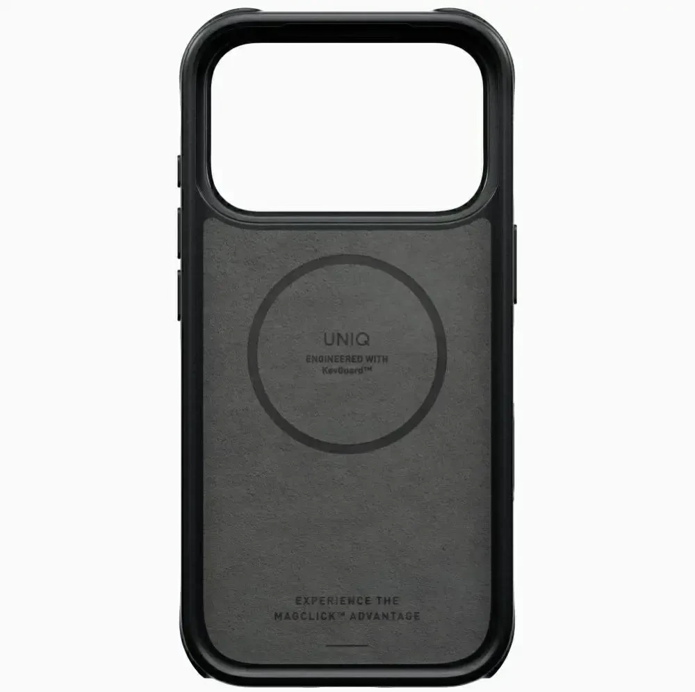 Dėklas UNIQ Keva Mov, skirtas iPhone 18 Pro / iPhone 17 Pro, Magclick Charging, juodos spalvos