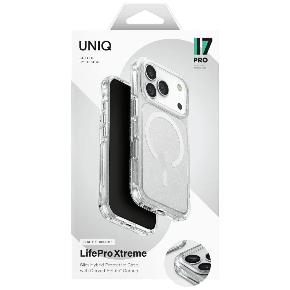 UNIQ LifePro Xtreme Dėklas Apple iPhone 17 Pro Magclick Charging skaidrus/Glitter