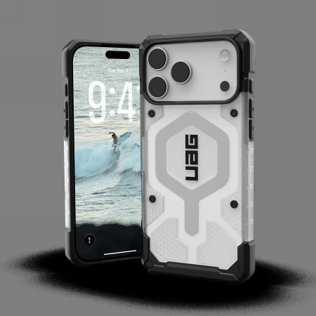 Dėklas „Urban Armor Gear“ „UAG Pathfinder Clear Magsafe“, „Ice“ / „Sidabrinis“ – „iPhone 17 Pro Max“