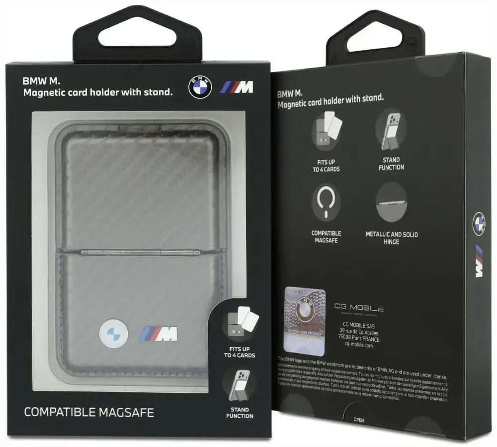 Dėklas Portfel BMW M Carbon Metal Logos MagSafe antracito