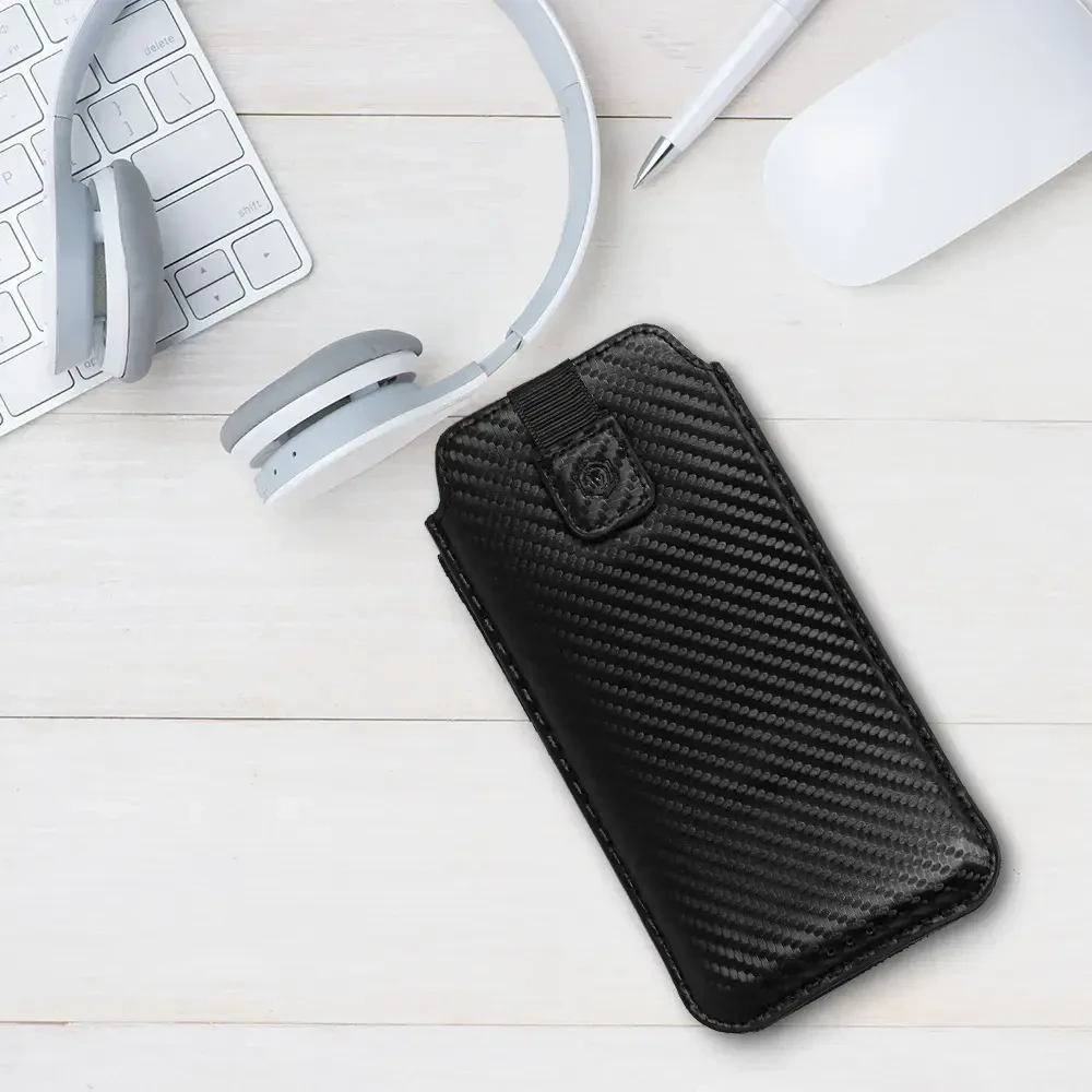 Wonder CARBON Dėklas (Size M) skirtas Apple iPhone 5/Nokia 215 4G/225/5310 2020 juodos spalvos