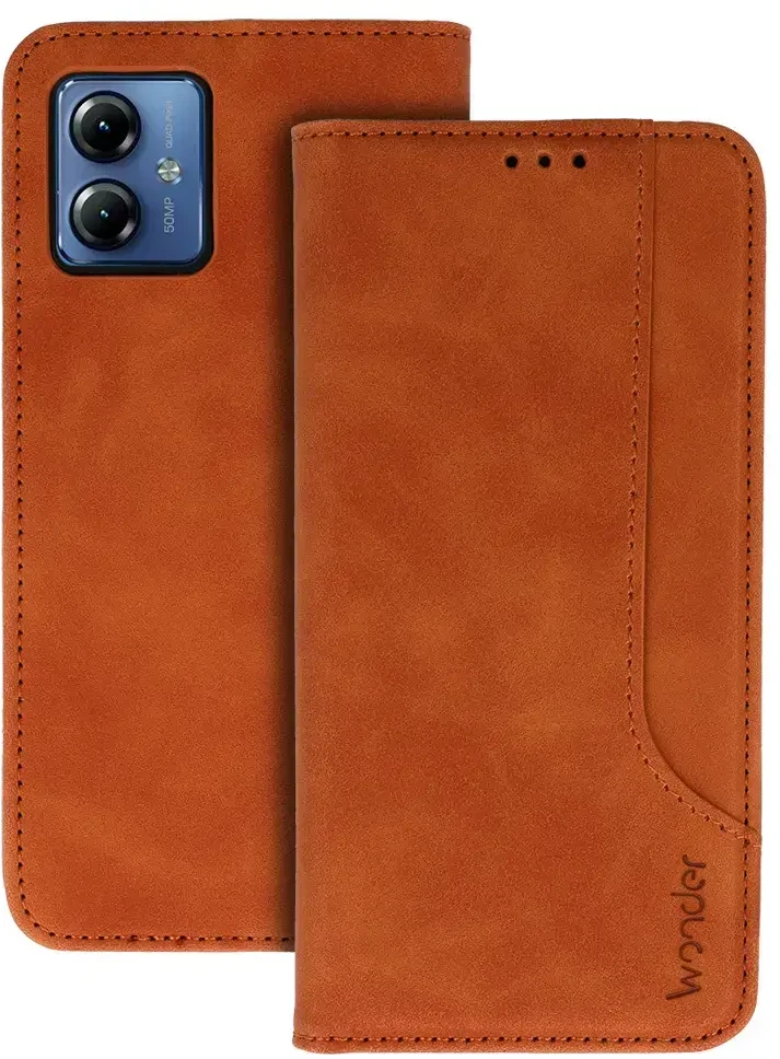 Wonder Prime dėklas skirtas Motorola Moto G14 rudos spalvos