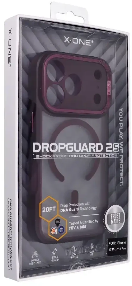 Dėklas X-ONE Dropguard 2S compatible with MagSafe for iPhone 18 Pro / 17 Pro dark cherry