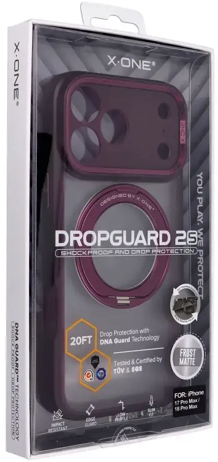 Dėklas X-ONE Dropguard 2S (stand edition) compatible with MagSafe for iPhone 18 Pro Max / 17 Pro Max dark cherry