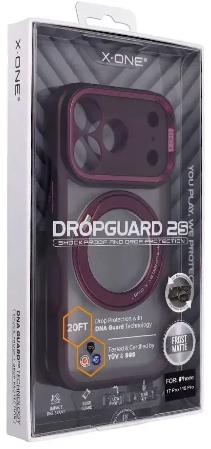 Dėklas X-ONE Dropguard 2S (stand edition) compatible with MagSafe for iPhone 18 Pro / 17 Pro dark cherry