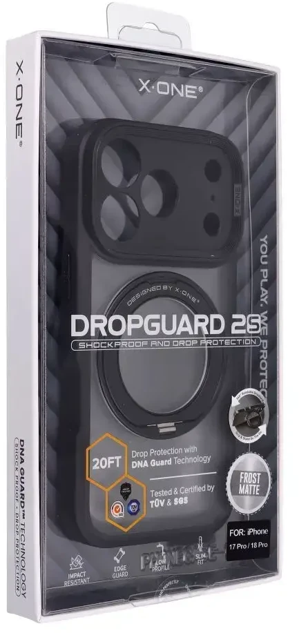 Dėklas X-ONE Dropguard 2S (stand edition) compatible with MagSafe for iPhone 18 Pro / 17 Pro juodas frost matte