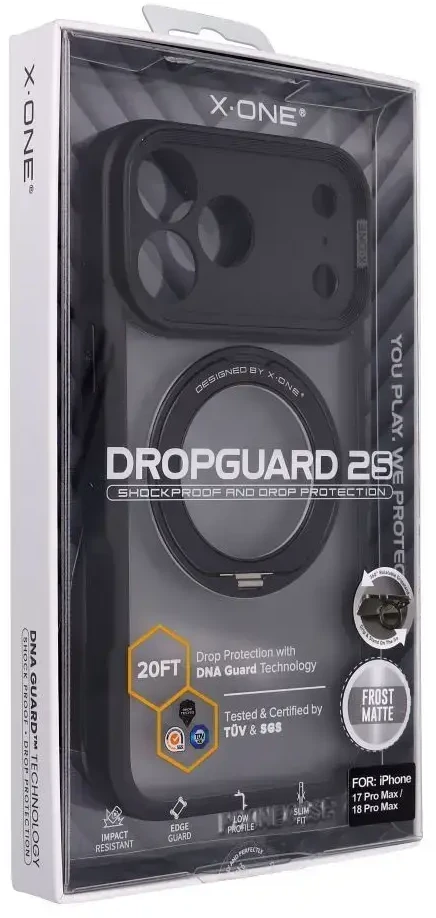 Dėklas X-ONE Dropguard 2S (stand edition) compatible with MagSafe for iPhone 18 Pro Max / 17 Pro Max juodas frost matte