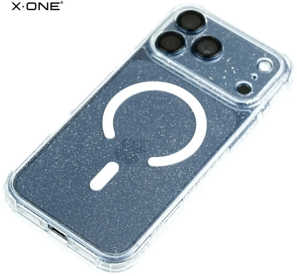 Dėklas X-ONE Dropguard Pro compatible with MagSafe for iPhone 18 Pro / 17 Pro glitter baltas