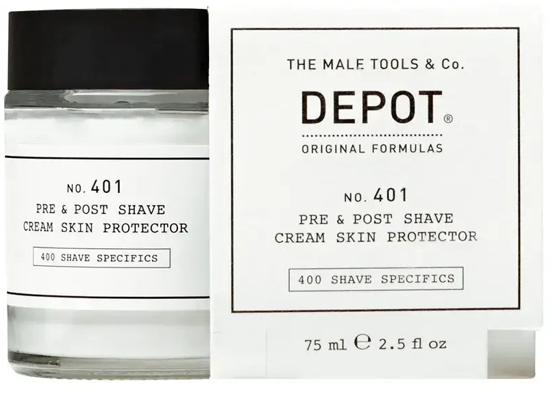 „Depot 400 Shave Specifications No. 401“ raminamasis kremas prieš ir po skutimosi, 75 ml