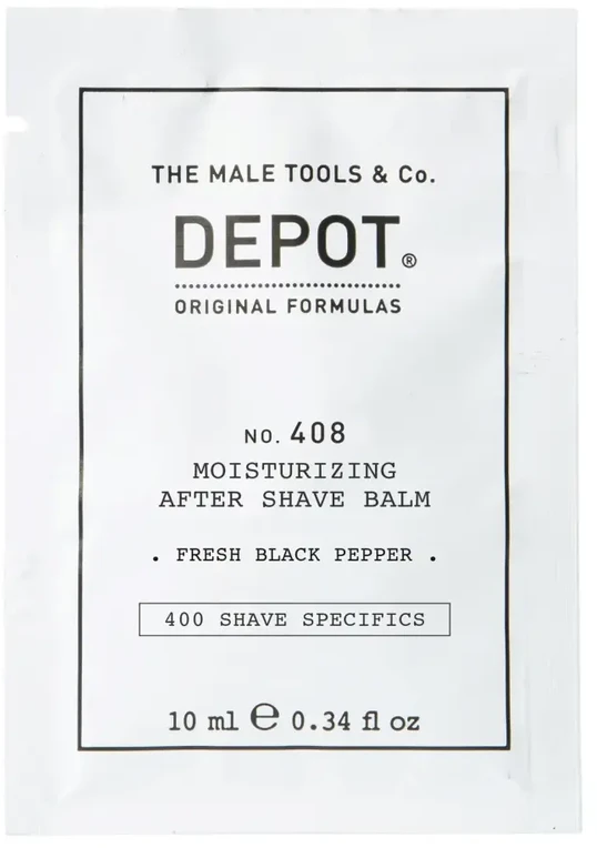 „Depot 400 Shave Specifications No. 408“ drėkinamasis balzamas po skutimosi su šviežiais juodaisiais pipirais, 10 ml