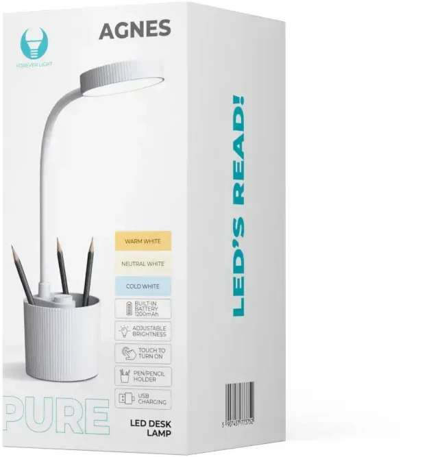 Stalinis LED šviestuvas 5W with pen holder PURE FLB-20 AGNES baltos spalvos Forever Light
