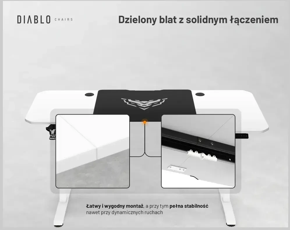 Diablo Chairs Diablo X-Tension 1600 Baltas elektra reguliuojamas Žaidimų Stalas | 1600 x 600 x 1170 mm