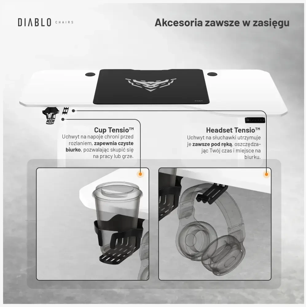 Diablo Chairs Diablo X-Tension 1600 Baltas elektra reguliuojamas Žaidimų Stalas | 1600 x 600 x 1170 mm