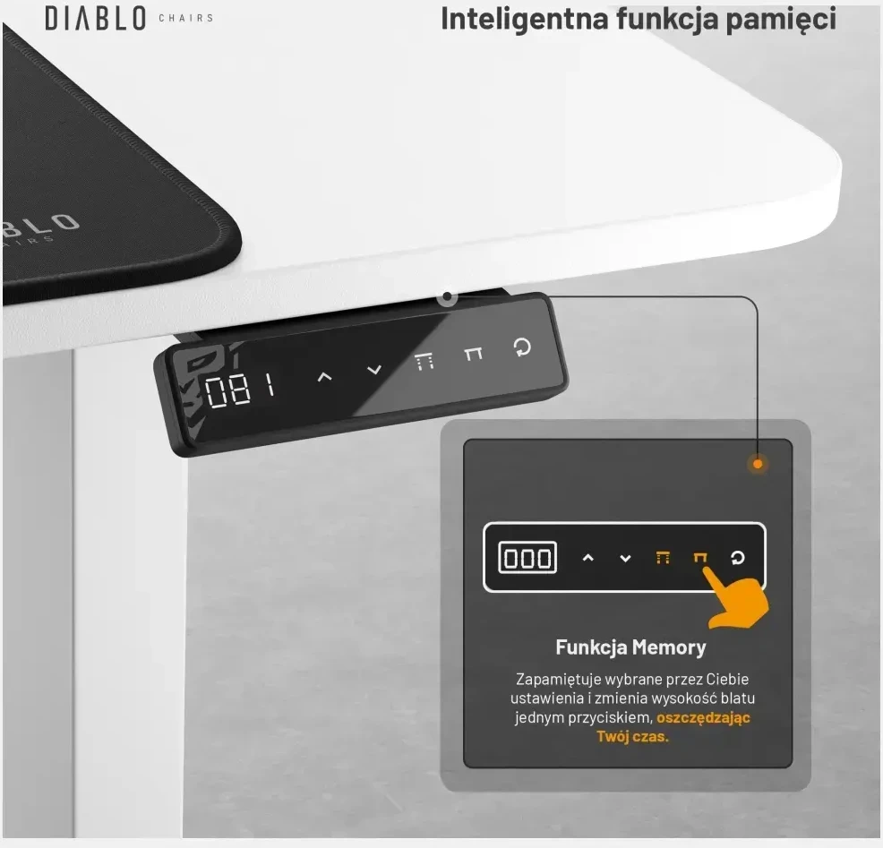 Diablo Chairs Diablo X-Tension 1600 Baltas elektra reguliuojamas Žaidimų Stalas | 1600 x 600 x 1170 mm