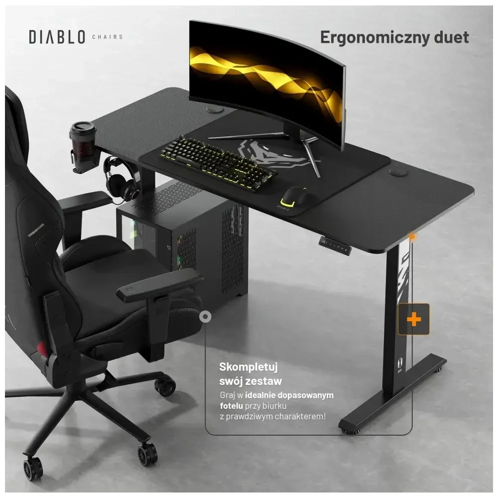Diablo Chairs Diablo X-Tension 1400 Juodas elektra reguliuojamas Žaidimų Stalas | 1400 x 600 x 1170 mm