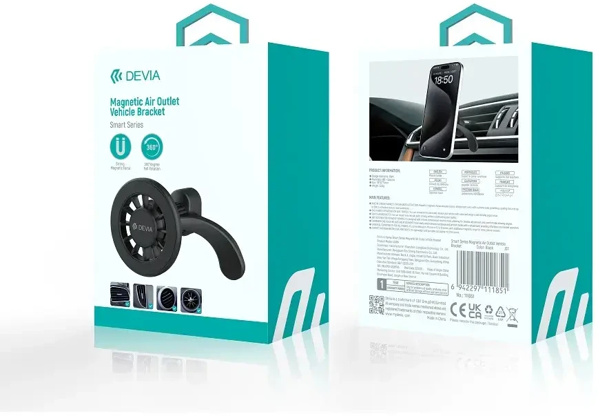 Devia automobilinis laikiklis ES084 magnetic air vent juodos spalvos