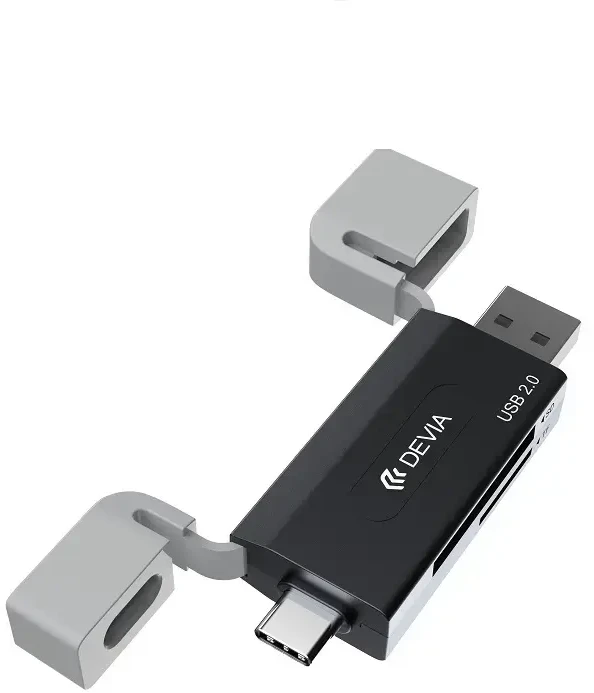 Devia kortelių skaitytuvas 2in1 EL239 USB/USB-C 2.0 juodos spalvos