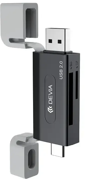 Devia kortelių skaitytuvas 2in1 EL239 USB/USB-C 2.0 juodos spalvos