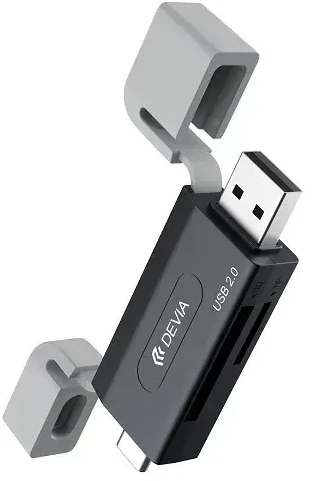 Devia kortelių skaitytuvas 2in1 EL239 USB/USB-C 2.0 juodos spalvos