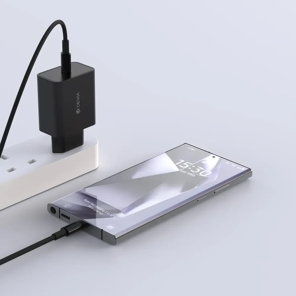 Devia sieninis įkroviklis Rocket PD 45W 1x USB-C baltas + laidas USB-C – USB-C