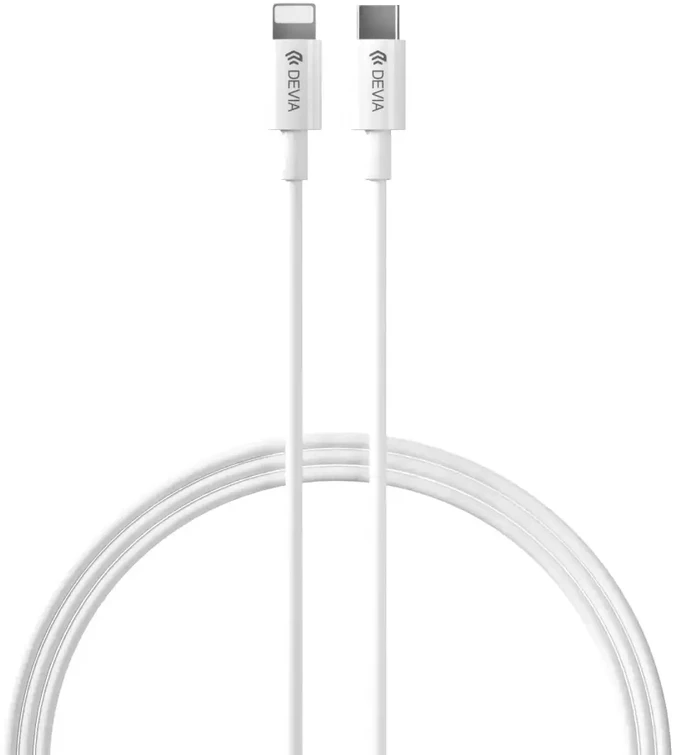 Devia Išmanusis kelioninis įkroviklis | 20W | PD | USB-C | su Lightning į USB-C kabeliu komplekte | baltas