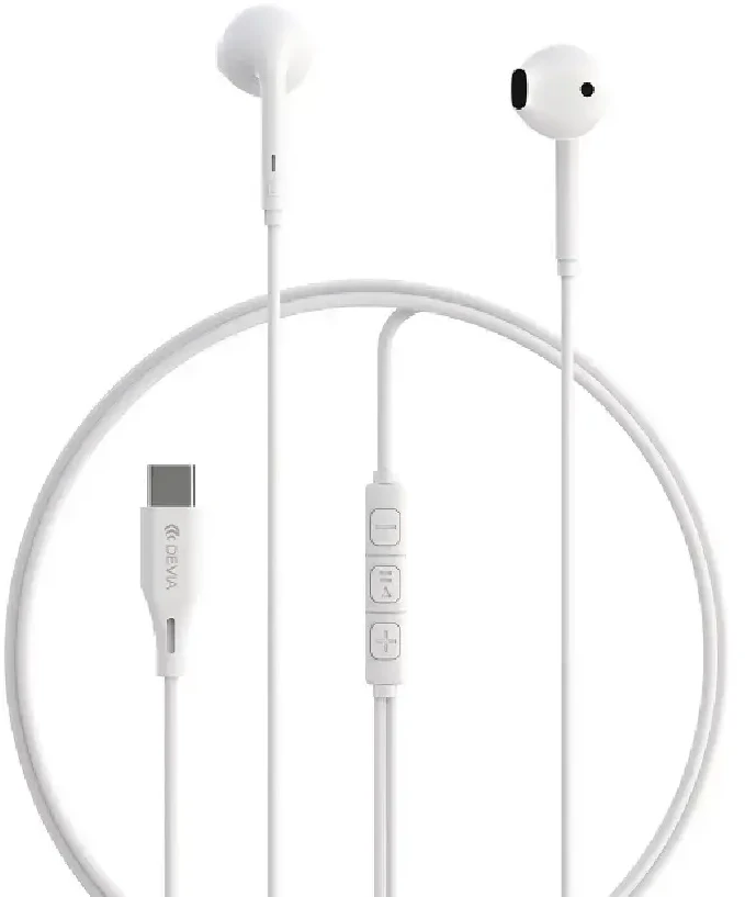 Devia laidinės ausinės Kintone A3 Digital USB-C baltos spalvos